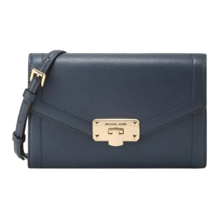 MICHAEL KORS Kinsley Cow Leather Envelope Bag Crossbody Bags Medium Size Women's Marine Blue-0