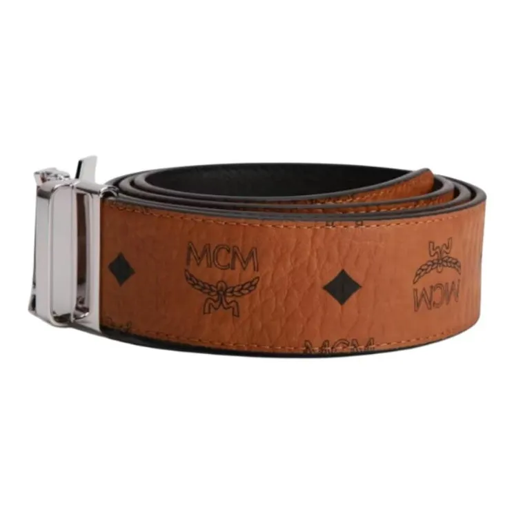 MCM Claus M Reversible Belt Visetos Silver Cobalt tone 1.75W 51In/130Cm-1