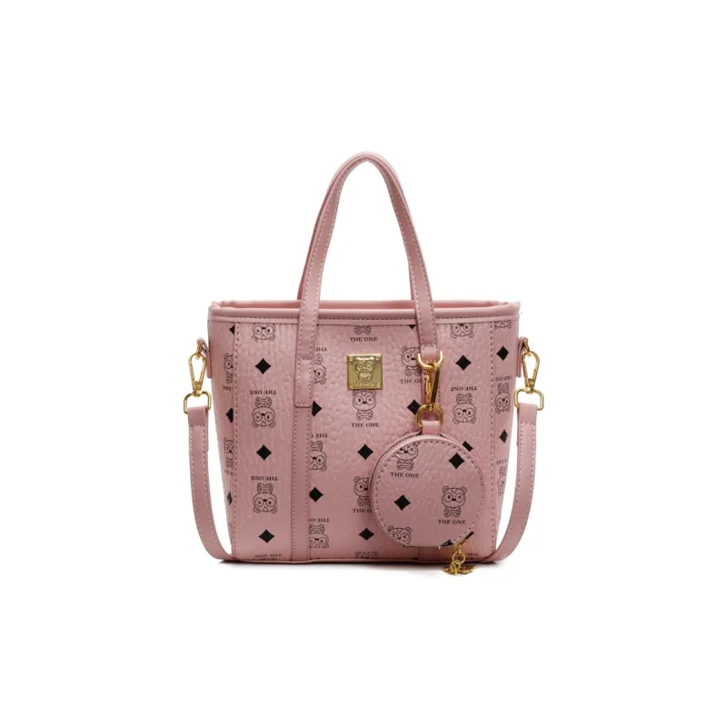 Yalu PU Basket Bag, One Shoulder Handbag Women's Pink/Brown/Ecru-1