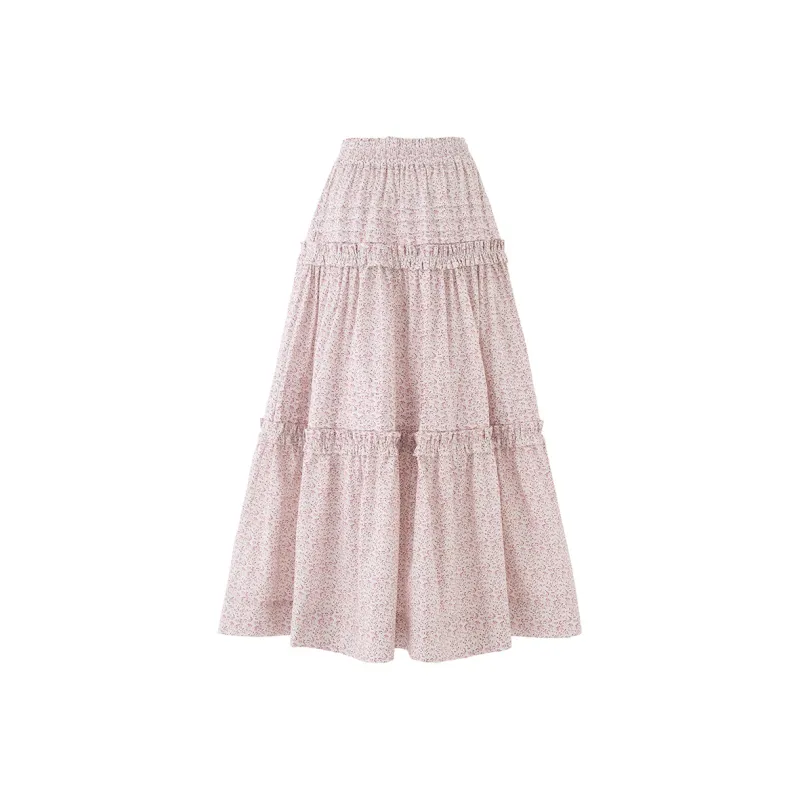 SOON FLOWER Half Length Long Skirt Women's Pink-1