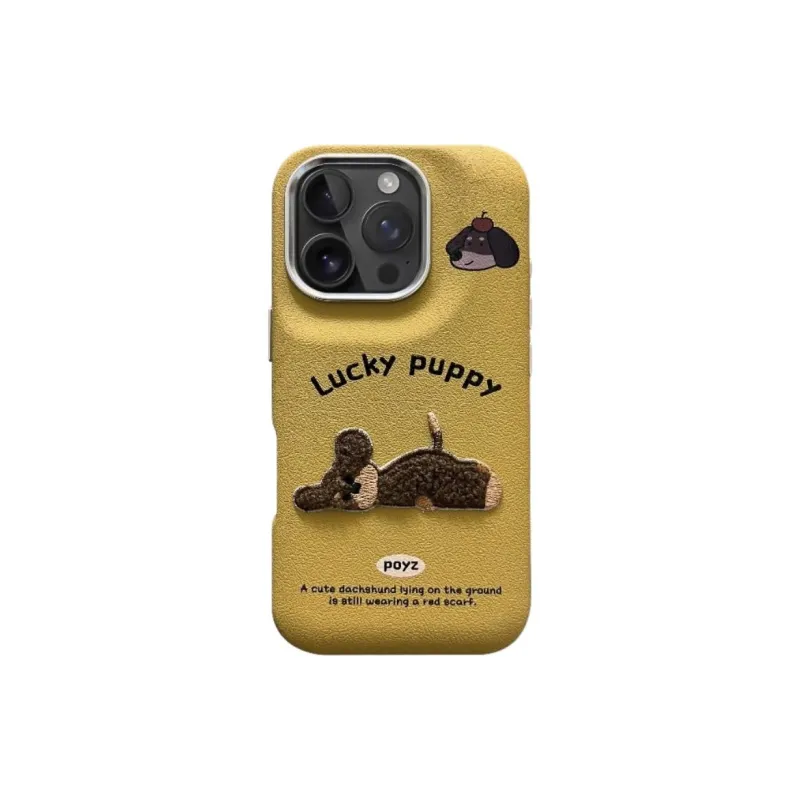 Wei Xin Leather Material Lying Flat Plush Puppy Phone Cases Compatible With IPhone 16/15 Pro Max/Apple 13/14 Pro/Max-1