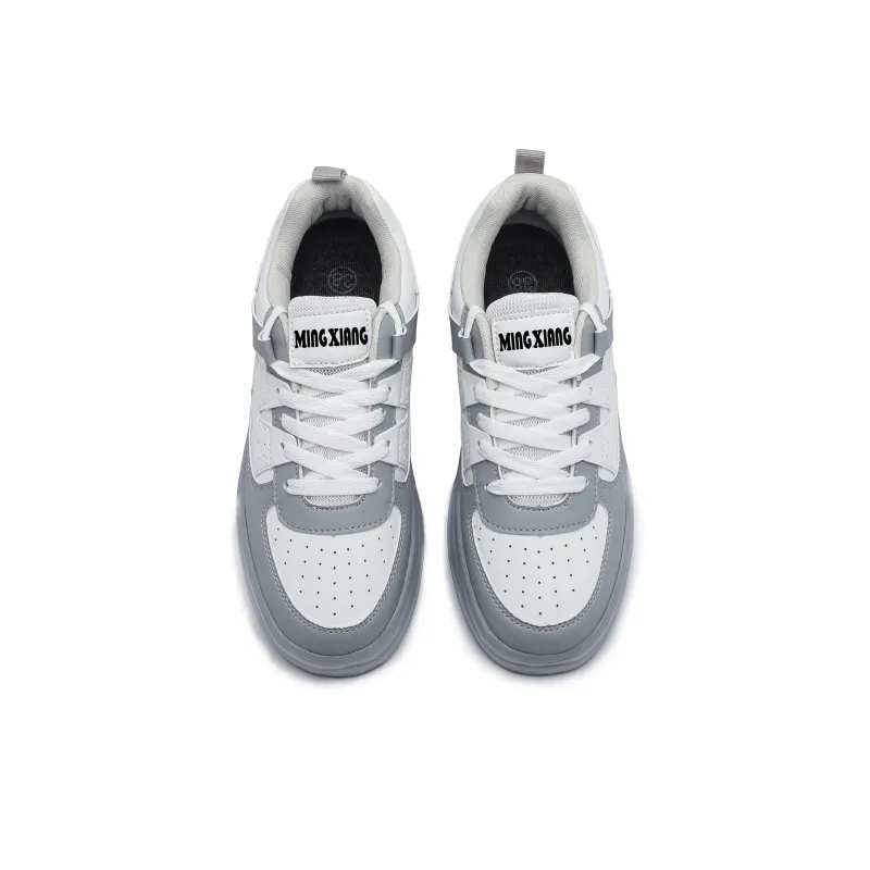 Singing Height Increasing Anti Slip And Wear Resistant Low Top Skateboard Shoes Unisex White Gray-3