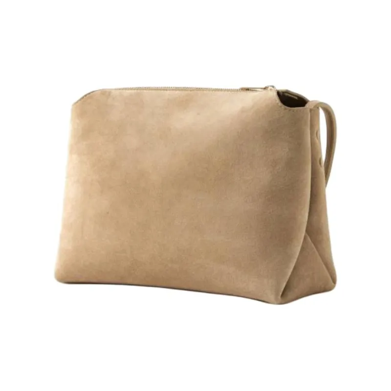 KHAITE Lina Calf Suede Shoulder Bag Women's Khaki-1