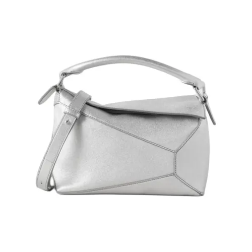 LOEWE Puzzle Leather Shoulder Bag, Crossbody Bag, Handbag Mini Women's Silver