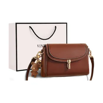 VINEY Cow Leather Shoulder Bag Crossbody Bag Small Square Bag Regular Women's Coffee
