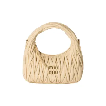MIU MIU MatelasséWander Collection Lambskin Hobo Bag, Single Shoulder Handbag Small Size Women's Soybean Color