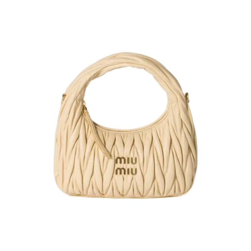 MIU MIU MatelasséWander Collection Lambskin Hobo Bag, Single Shoulder Handbag Small Size Women's Soybean Color-0