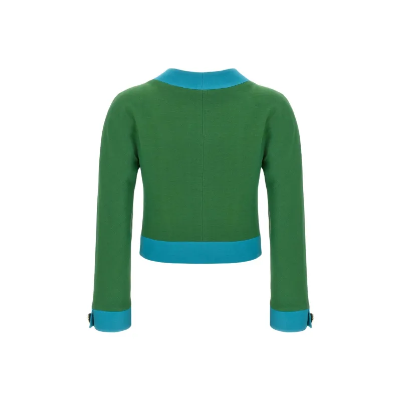 Valentino Crepe Couture Button Embellished Crewneck Blazer-1