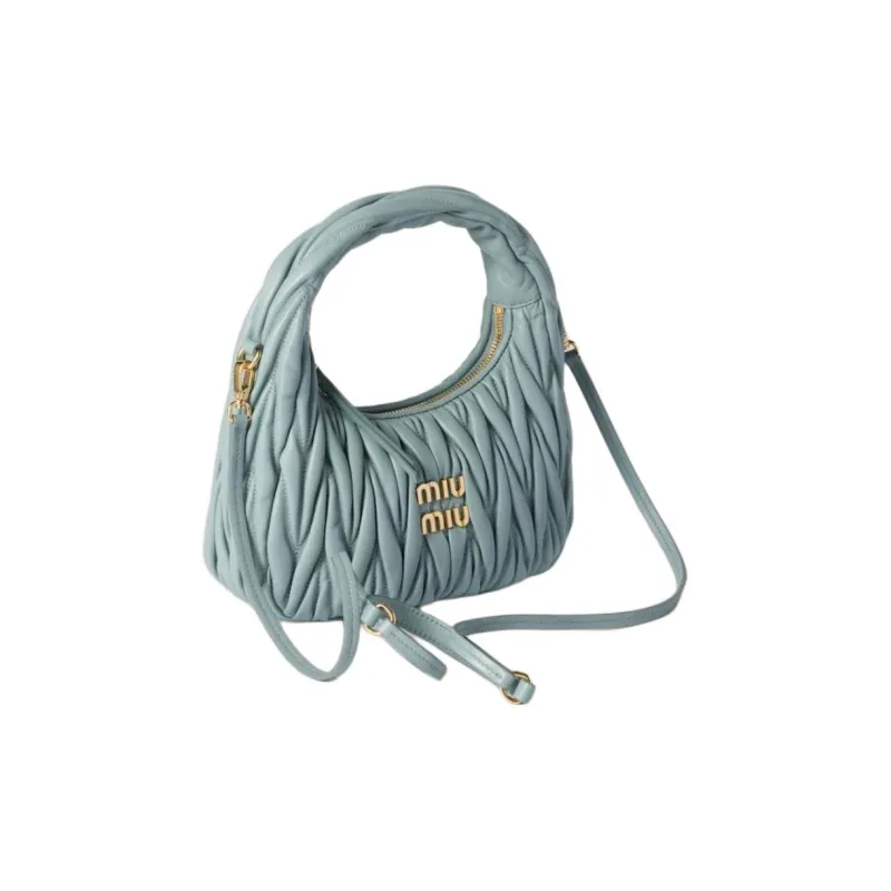 MIU MIU Wander Collection Matelassé Lambskin One Shoulder Handbag Trumpets Women's Light Blue-1
