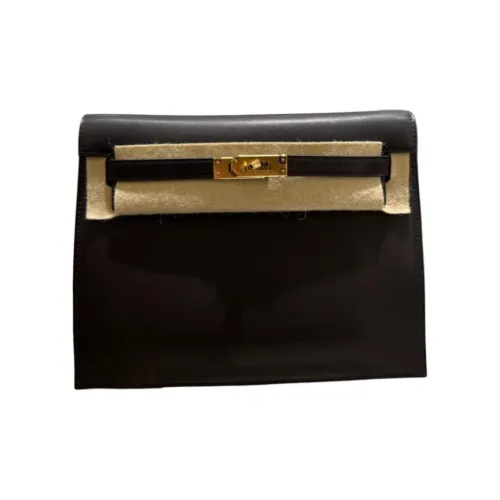 HERMES Kelly Danse Swift Leather Clutch Women's 89 Noir Black