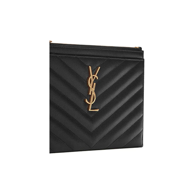 SAINT LAURENT Calfskin Wallets Clutches Women's Black-4