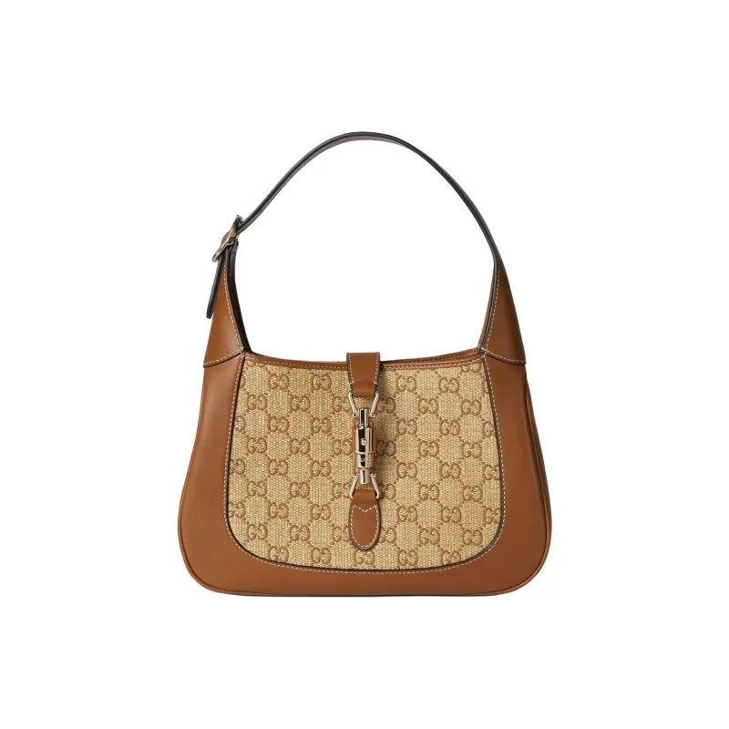 GUCCI Jackie 1961 Raffia Shoulder Bag Trumpets Women's Brown-0