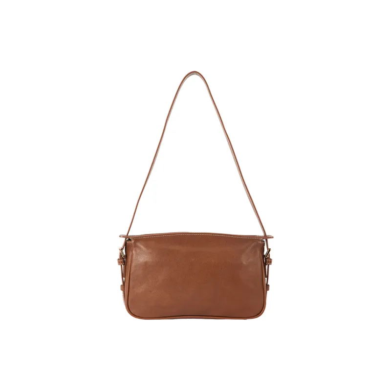 VANESSA HOGAN Top Grain Cow Leather Crossbody Bag Pochette, Shoulder Bag Women's Cocoa Red Brown/Obsidian Black-3