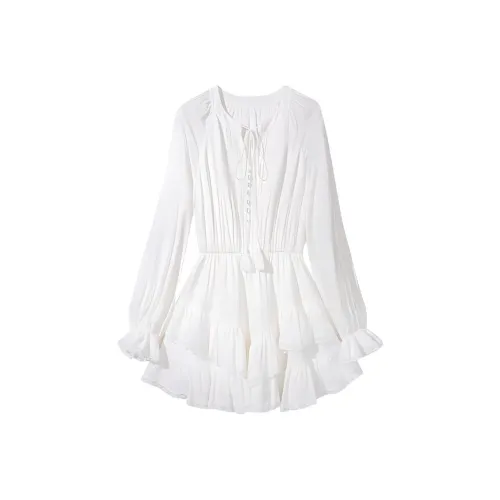 The Plums Are Cooked Spring And Summer Long Sleeved Dresses Women's Cloud Frost White
