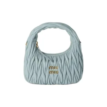 MIU MIU Wander Collection Matelassé Lambskin One Shoulder Handbags Small Size Women's Sky Blue