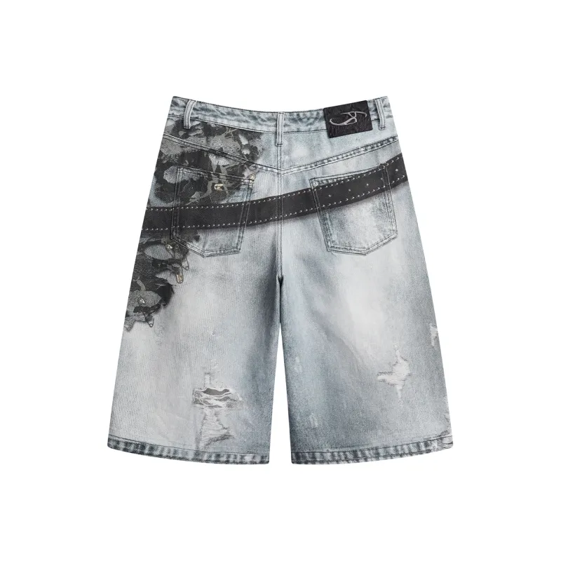 IMXS New Horse Run Collection Denim Shorts Unisex Gray Digital Print-1