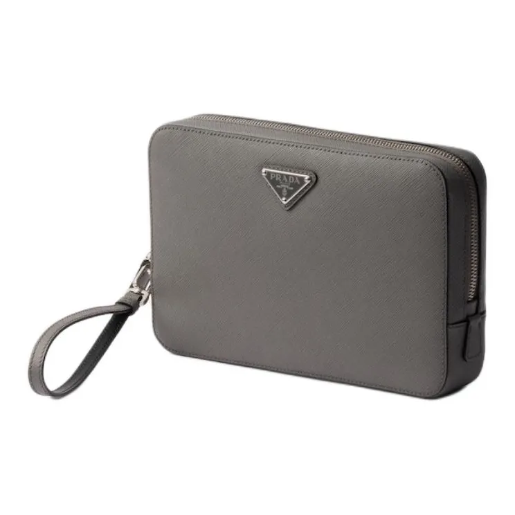 PRADA Saffiano Leather Clutch Men's Marble Gray-1