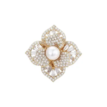 Lockstarfy Eco Friendly Copper Zircon High Gloss Shell Pearl Brooches Women's
