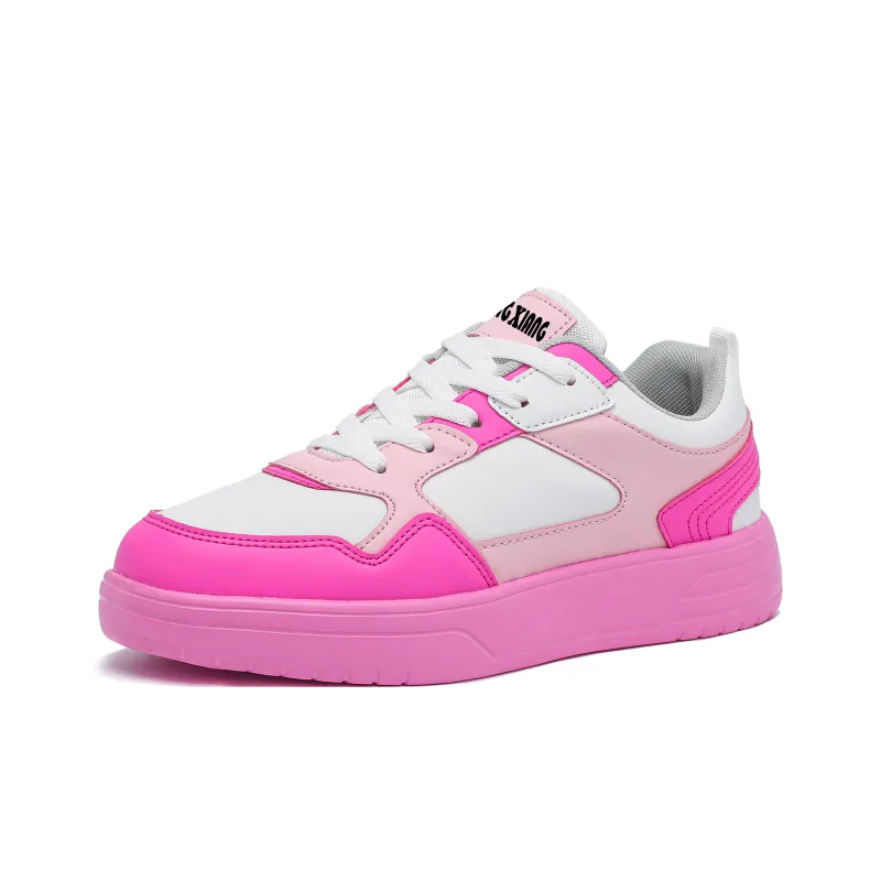 Singing Height Increasing Anti Slip And Wear Resistant Low Top Skateboard Shoes Unisex White Rose Red Pink-1