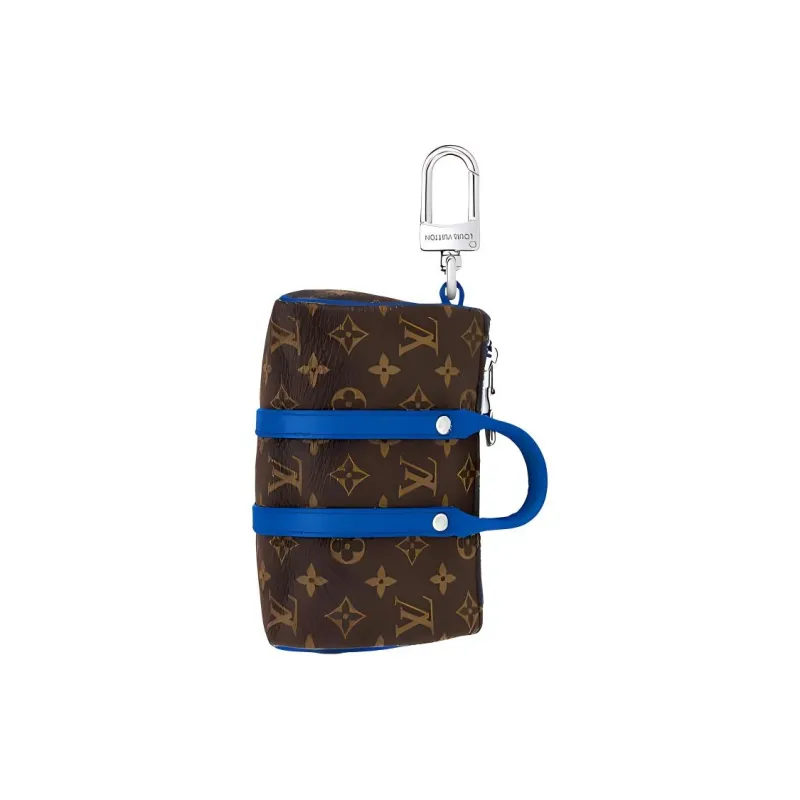 LOUIS VUITTON Mini Keepall Canvas With Leather Monkey Bag Keychain Accessory Men's Blue-0