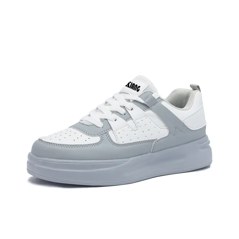 Singing Height Increasing Anti Slip And Wear Resistant Low Top Skateboard Shoes Unisex White Gray-1