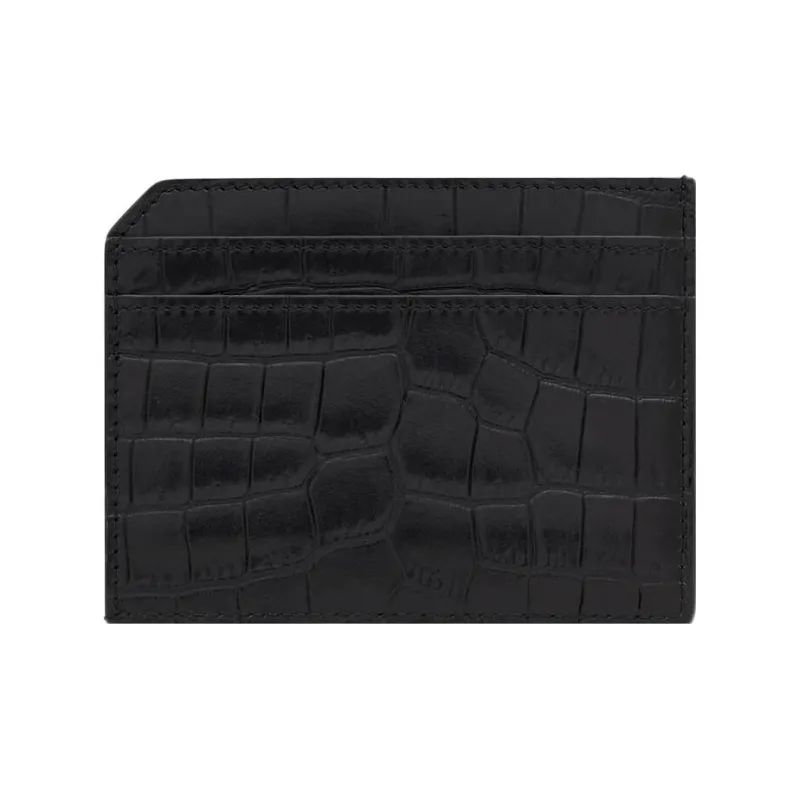 SAINT LAURENT Matte Crocodile Pattern Embossed Leather Card Holder Card Holder Men's Black-2