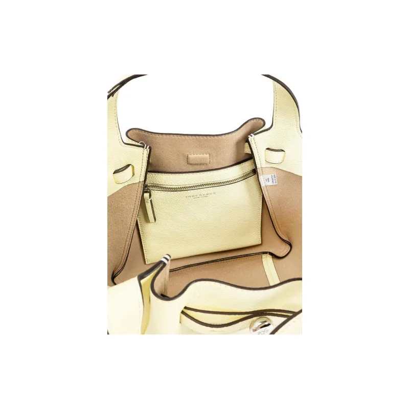 TORY BURCH Calfskin Tote Bag, Shopping Bag, Handbag Women's Lemon Light Yellow-4