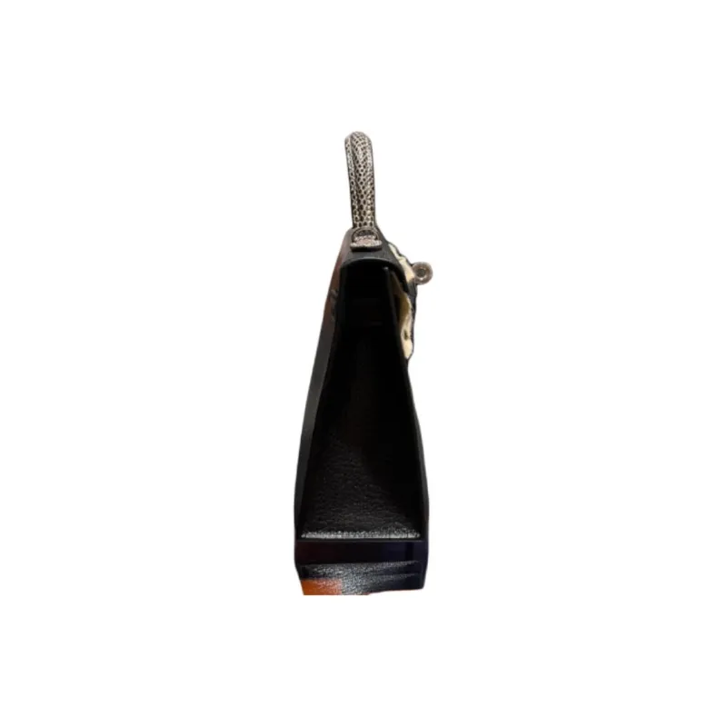 HERMES Mini Kelly 2nd Generation Goatskin Handbag Women's Black-2