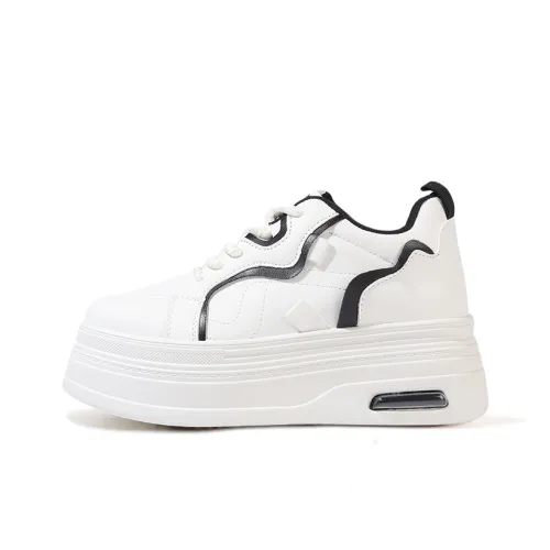 Tonlion Anti Slip And Wear Resistant Lightweight Height Increasing Low Top Skateboard Shoes Women's Black White