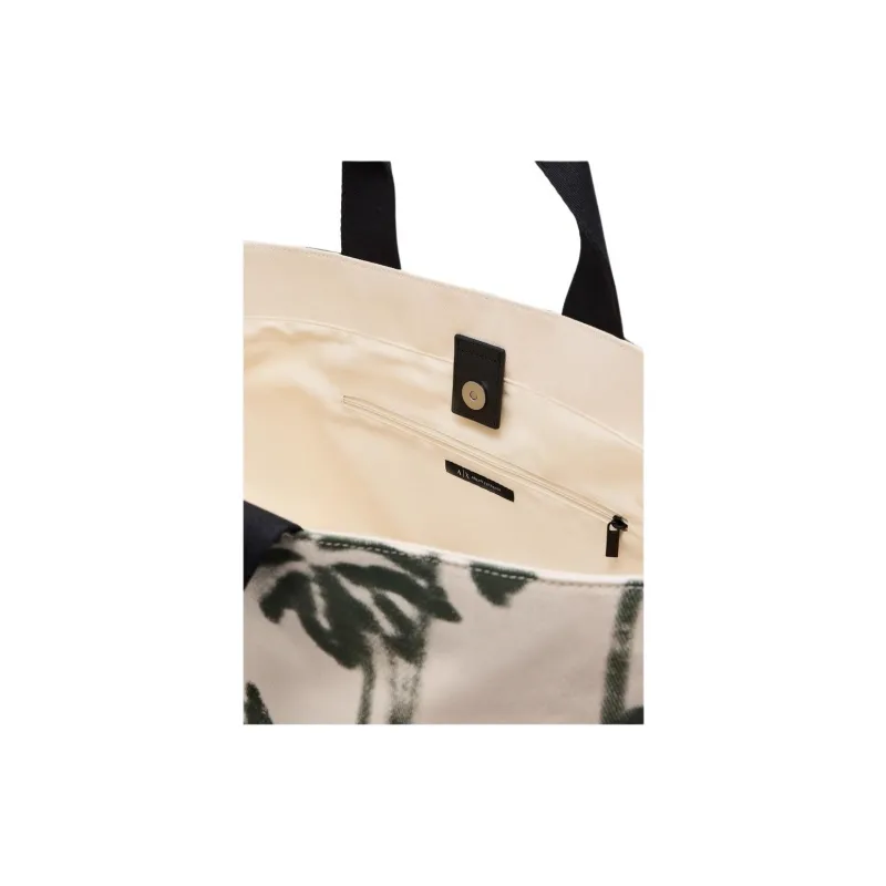 ARMANI EXCHANGEAE Cotton Tote Bag, Shopping Bag, Handbag Tubas Men's Raw White & Forest Green-4