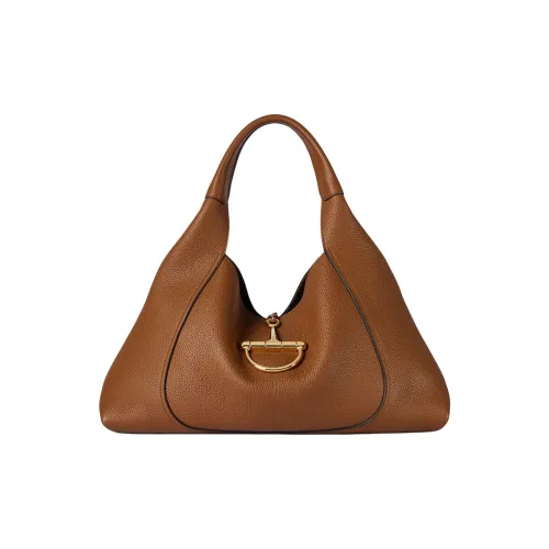 GUCCI Grained Leather Shoulder Bag Large Size Women's Brown