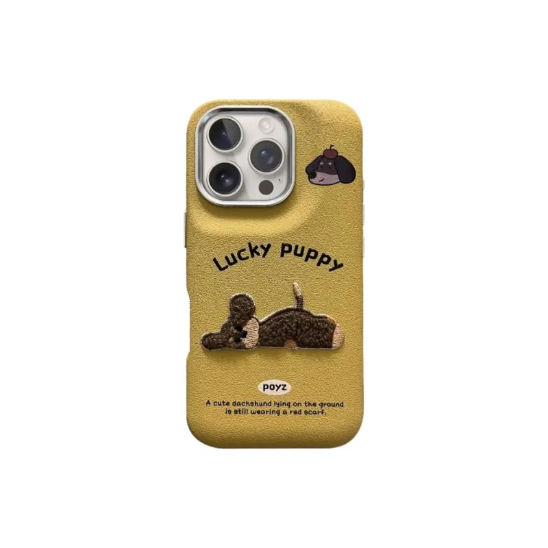 Wei Xin Leather Material Lying Flat Plush Puppy Phone Cases Compatible With IPhone 16/15 Pro Max/Apple 13/14 Pro/Max-2