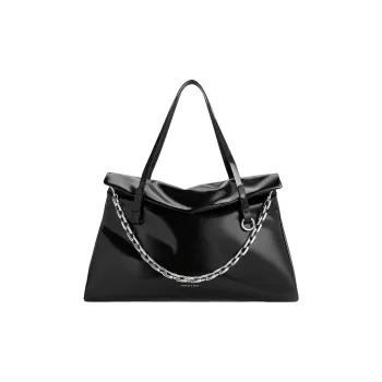 CHARLES&KEITH Calfskin Tote Bag, Shopping Bag, Shoulder Bag Extra Large Women's Black