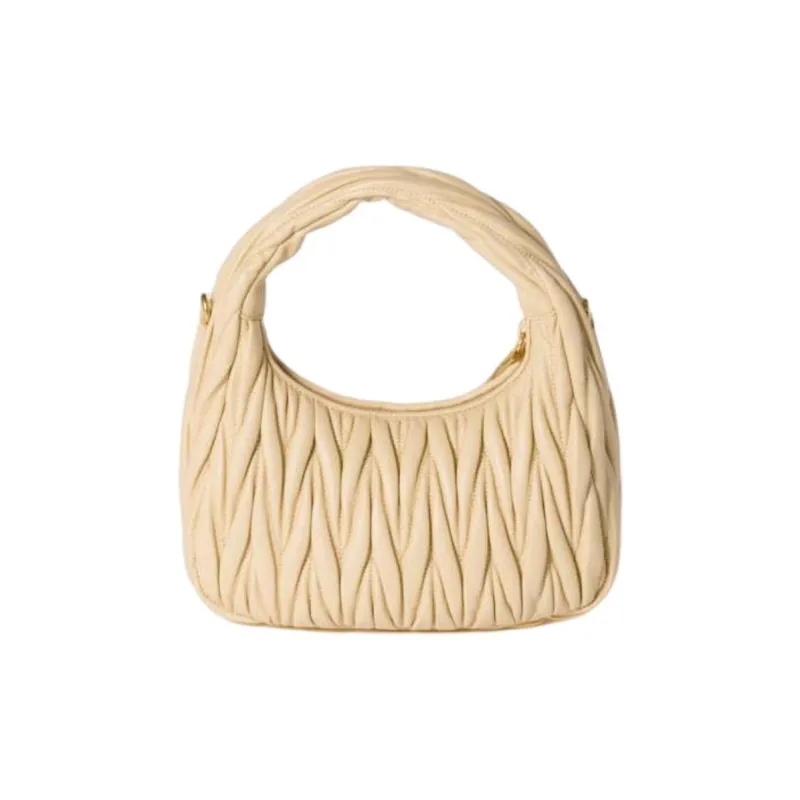 MIU MIU MatelasséWander Collection Lambskin Hobo Bag, Single Shoulder Handbag Small Size Women's Soybean Color-2