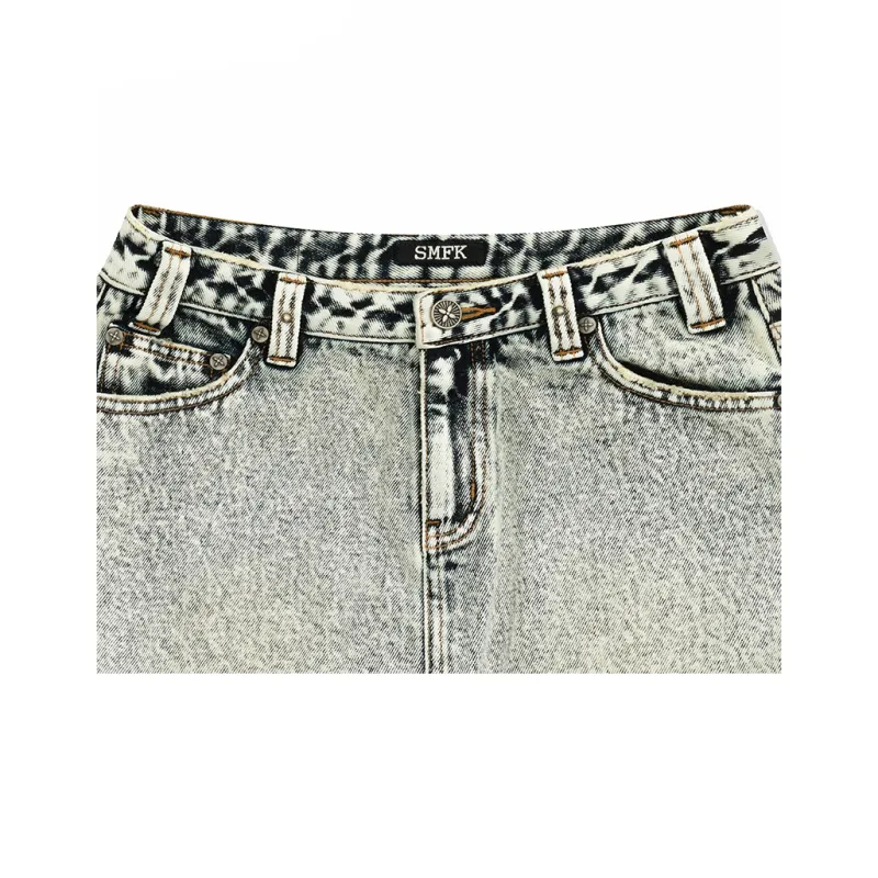 SMFK Denim Short Skirts Women's White Snowflake-2