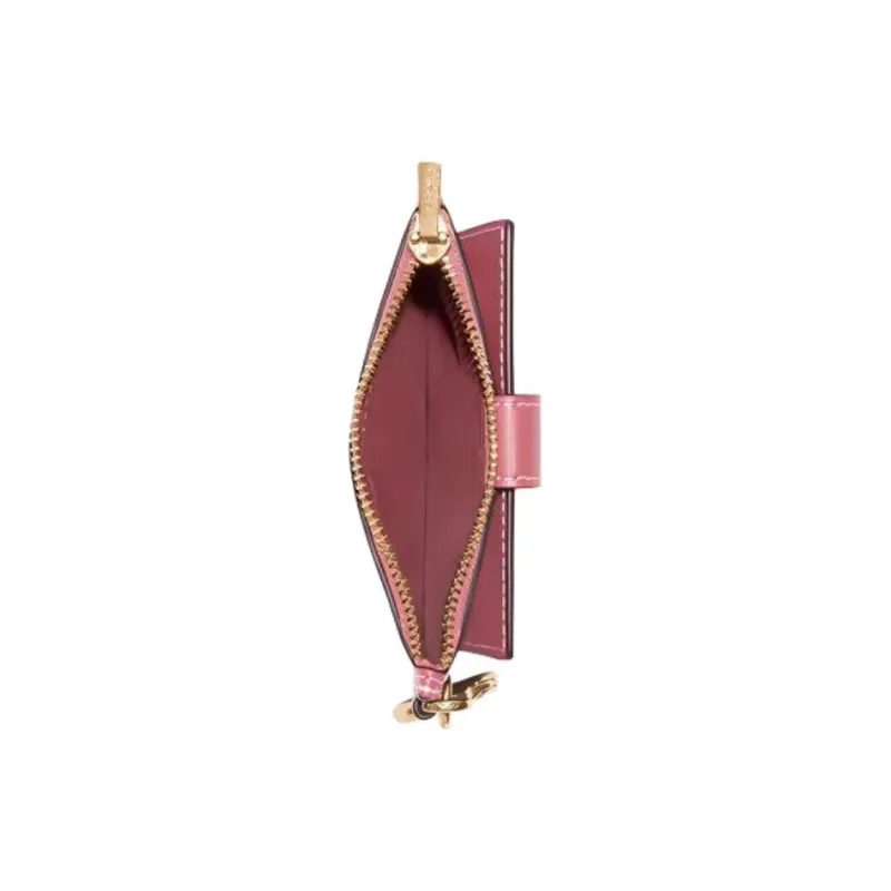 COACH Card Case Signature Coated Canvas With Smooth Leather Coin Purses Card Holders Mini Women's Brown & Pink-1