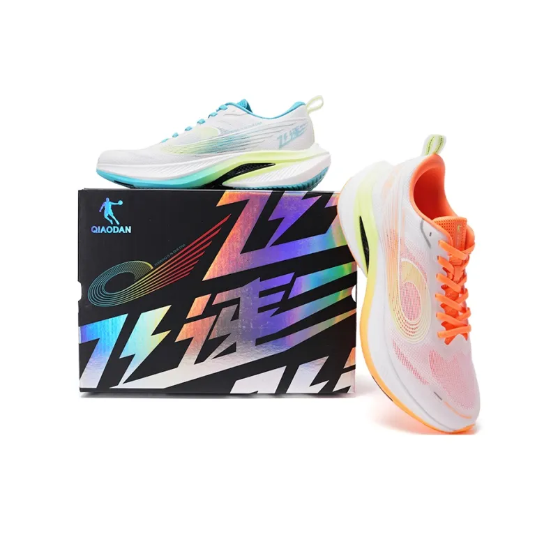 QIAODAN Cushioned Slip-Resistant Abrasion-Resistant Low-Top Casual Running Shoes Men's Orange Green Mismatched-1