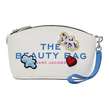 MARC JACOBS Leather Beauty Bag Makeup Bag Unisex White & Multicolor