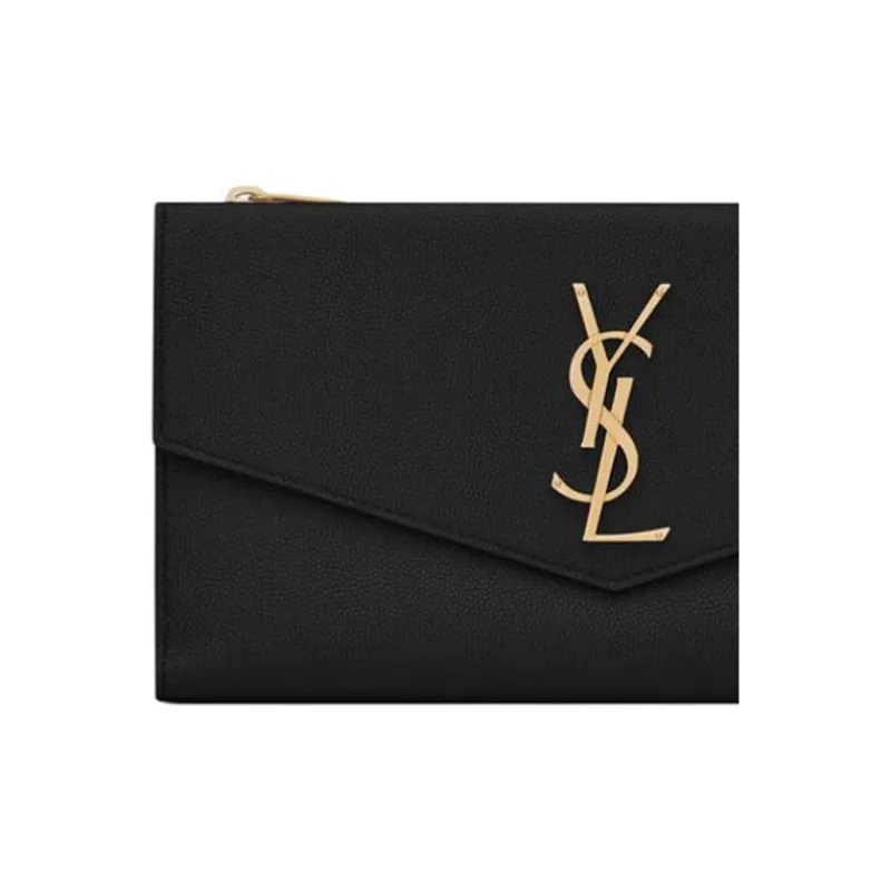 SAINT LAURENT UPTOWN Grained Embossed Leather Clutches Wallets Large Size Women's Black-5