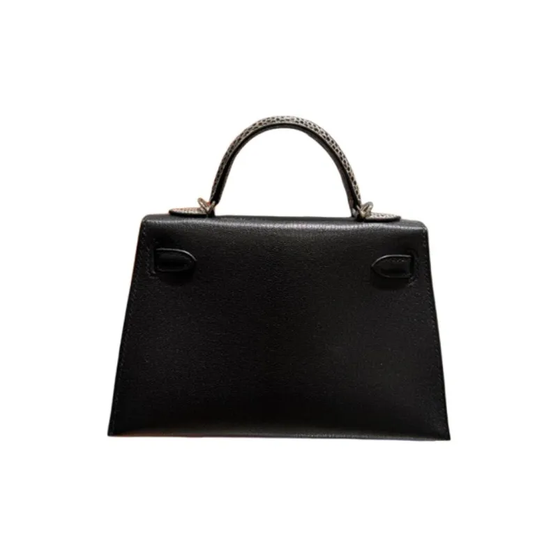 HERMES Mini Kelly 2nd Generation Goatskin Handbag Women's Black-3