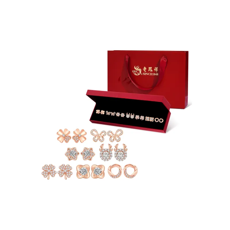 Lao Feng Xiang S925 Silver Stud Earrings Women's-0