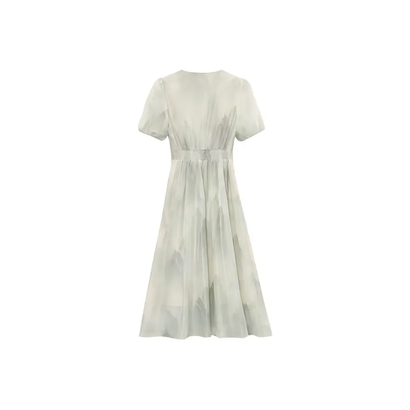 PLANE DRIFT Short Sleeved Dresses Women's Ash Gray With Floral Pattern-2