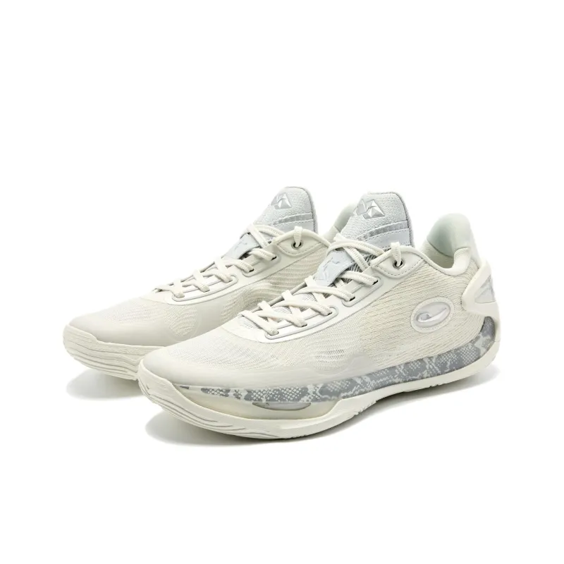 QIAODAN Cushioning Wear-Resistant Low-Top Basketball Shoes Men's White Silver-2