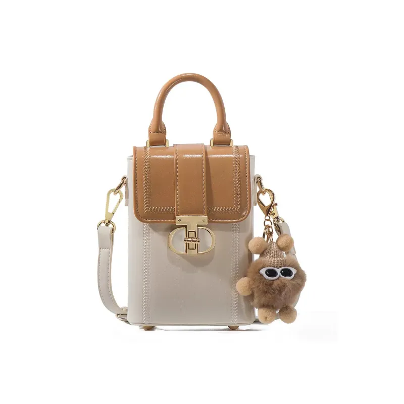 PAYOT Synthetic Leather Cell Phone Pouch Crossbody Handbag Women's Oil Wax White/White & Brown-6