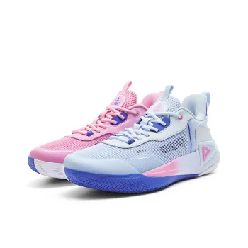 PEAK Basketball Shoes Men Low Top Light Blue Pink Purple