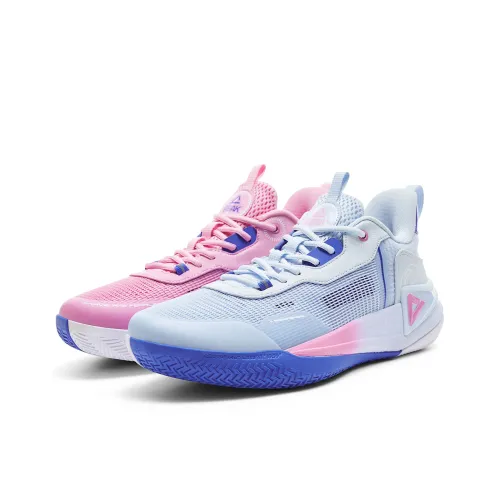 PEAK Basketball Shoes Men Low Top Light Blue Pink Purple