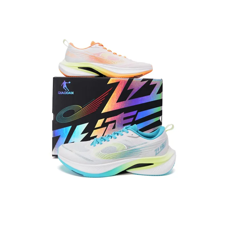 QIAODAN Cushioned Slip-Resistant Abrasion-Resistant Low-Top Casual Running Shoes Men's Orange Green Mismatched-2