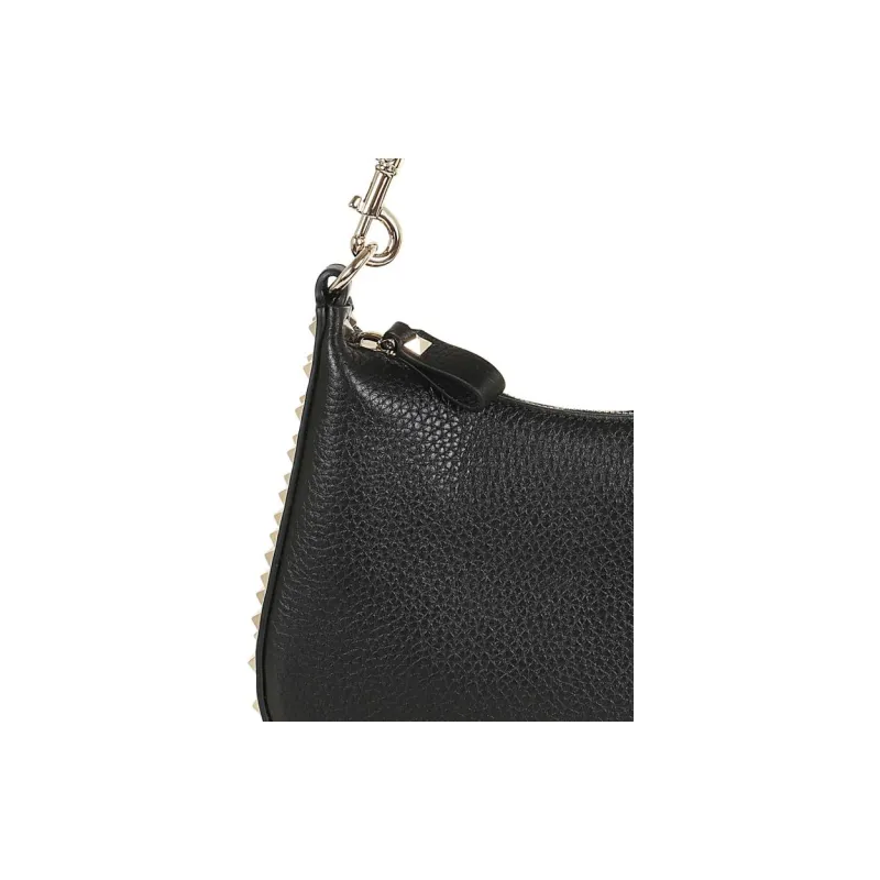 Valentino Rockstud Cow Leather One Shoulder Handbags Small Size Women's Black-4