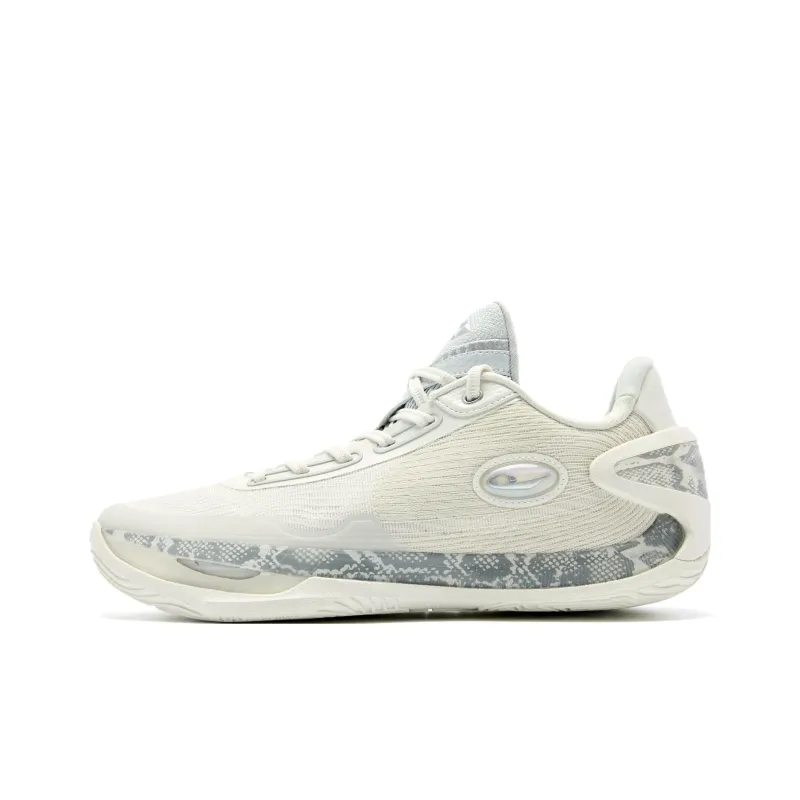 QIAODAN Cushioning Wear-Resistant Low-Top Basketball Shoes Men's White Silver-0