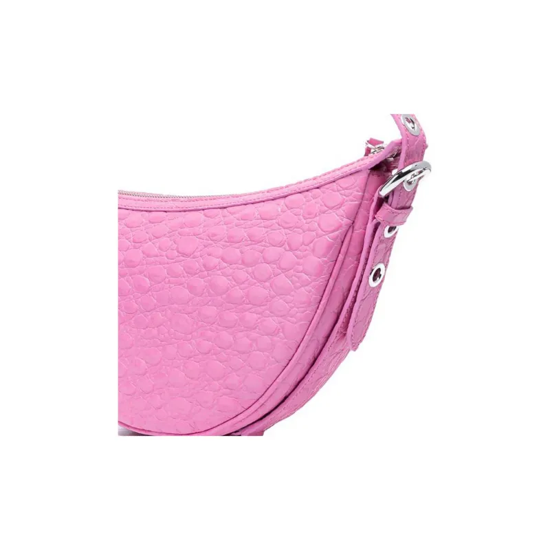 By Far Crocodile Pattern Embossed Cow Leather One Shoulder Handbag Women's Fuchsia-1